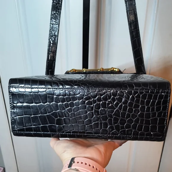 Vintage TALBOTS Black/Gold Crocodile Embossed Crossbody Bag NICE - Picture 6 of 15